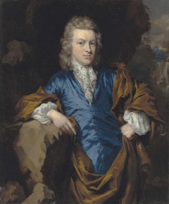 Portrait of a gentleman in blue by Nicolaes Maes