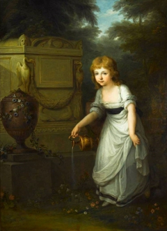 Portrait of Krystyna Potocka watering flowers on her mother's grave. by Angelica Kauffmann