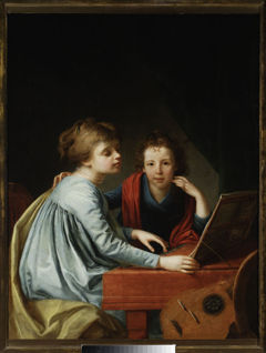 Portrait of Pechwell sisters at the clavichord. by Jan Gładysz