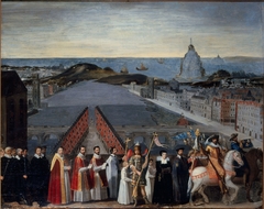 Procession de la confrérie parisienne des pèlerins de Saint-Michel-du-Mont sur le Pont-Neuf by Anonymous