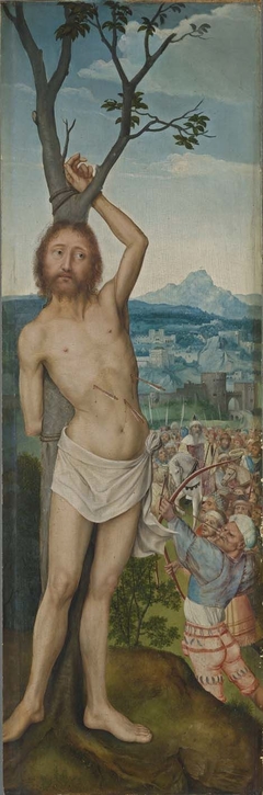 Rem-Altar: Martyrium des hl. Sebastian (Rückseite: Hl. Lukas) by Quentin Matsys