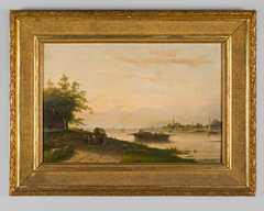 Rivierlandschap met veerpont by Charles Leickert