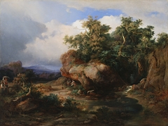 Romantic Landscape with Figural Staffage by Karol Vandrák