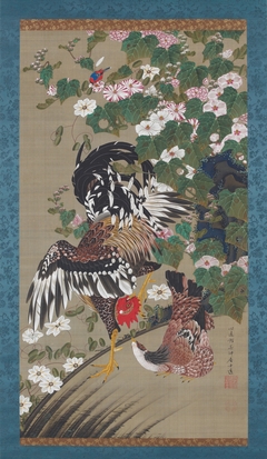 Rose mallows and fowl by Itō Jakuchū