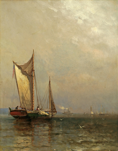 Sailboats on the Hudson by Arthur Quartley