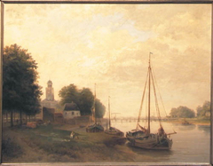 Schilderij van IJsseloever te Deventer by Arnoldus Antonius Christianus van 't Zant