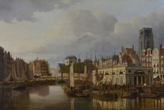 Stadsgezicht Rotterdam met Steiger, Kolk, Grotemarkt met standbeeld van Erasmus en Laurenskerk by Franciscus Lodewijk van Gulik