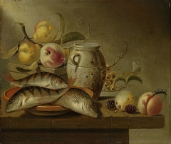 Still Life with Earthenware Jar, Fish and Fruit by Harmen Steenwijck