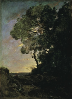 Tree landscape (evening) by Jean-Baptiste-Camille Corot