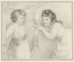 Twee meisjes met een masker by H.A. Moulinneuf