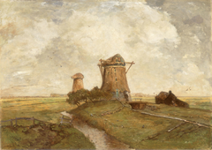 Two Windmills between Abcoude and Ouderkerk on the Amstel by Paul Joseph Constantin Gabriël