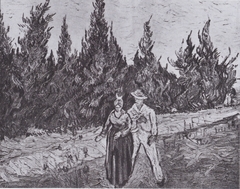 Cypresses-way with lovers - The garden of the poet IV by Vincent van Gogh