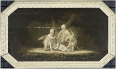 Vier putti met hond, pijlen, boog en hoorn by anonymous painter