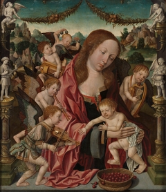 Virgin and child with angel musicians by Jacob Cornelisz van Oostsanen