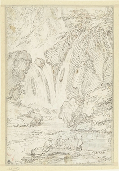 Vissers bij een waterval by Gaspard Dughet