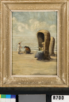 Vrouw en kinderen aan het strand by Johannes Hubertus Leonardus de Haas