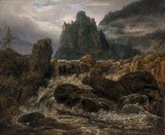 Waterfall with a Castle Ruin by Johan Christian Dahl