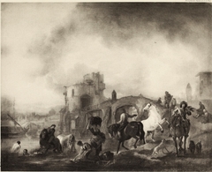 Watering Horses under the Castle by Philips Wouwerman