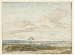 Wijd landschap met een weg langs een vaart by Pieter de Molijn