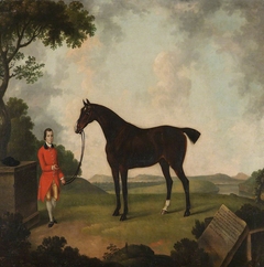 A Black Horse called 'Bishop', with his Groom in a Landscape by Thomas Stringer