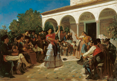 A Gypsy Dance in the Gardens of the Alcázar, in front of Charles V Pavilion. by Alfred Dehodencq