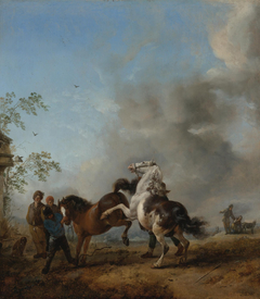 A Mare and a Stallion in Front of a House by Philips Wouwerman