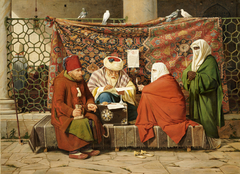 A Turkish notary drawing up a marriage contract in front of the Kiliç Ali Pasha Mosque, Tophane, Constantinople by Martinus Rørbye