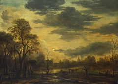 A Village at Moonlight by Aert van der Neer