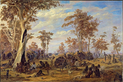 Adelaide, a tribe of natives on the banks of the river Torrens by Alexander Schramm