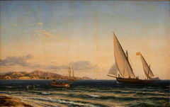 Aften ved Middelhavet. I baggrunden Marseille og øen If by Emanuel Larsen