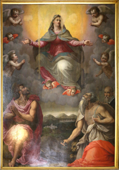 assunta tra i ss. giovanni battista e girolamo by Alessandro Allori