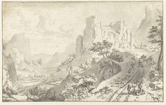 Berglandschap met afgestegen ruiter by Jan van Aken