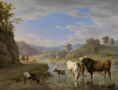 Blick auf Geroldsau bei Baden-Baden mit Tierstaffage by Carl Kuntz