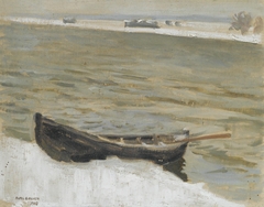 Boat moored on the river bank by Akseli Gallen-Kallela