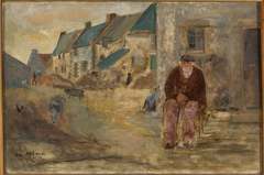 Breton landscape with an old fisherman by Tadeusz Makowski