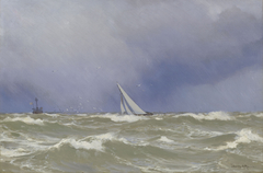 'Britannia' in a Squall in the Solent by Eduardo de Martino