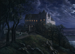 Burg Scharfenberg at Night by Ernst Ferdinand Oehme