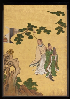 Cao Guojiu (left) and Lan Caihe (right) [left of the set Daoist Immortals] by Kanō Sansetsu