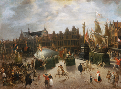 Carnival floats on the Meir Square in Antwerp by Erasmus de Bie