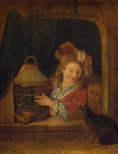 Children with a Cage and a Cat by Eglon van der Neer