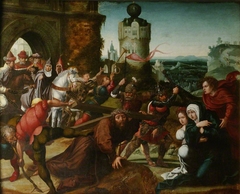 Christ Falls, with the Cross, before a City Gate (part of a triptych) by Bernard van Orley