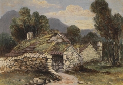 Cottages near the waterfall, Llanberis by E Hodson