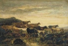 Cows at Sunset by Narcisse Virgilio Díaz