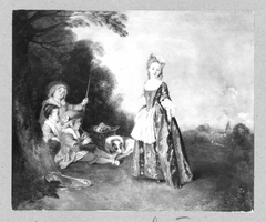 Der Tanz, Kindergruppe im Freien mit Hund by Jean-Antoine Watteau