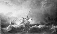 Dutch Men-of-War in a Storm off a Rocky Coast by Willem van de Velde the Younger