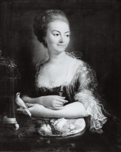 Een vrouw met een vogelkooi, zogenaamd portret van Susanna van Collen (1692-1745), sedert 1727 echtgenote van Jacob Feitama by Anonymous