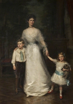 Elizabeth Louisa Penelope Theobald, Countess of Stamford (d.1959) and her two children, Roger Grey, later 10th Earl of Stamford (1896-1976) and Lady Jane Grey, later Lady Turnbull (1899-1991) by John Ernest Breun