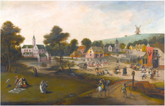 Entrance to a village with peasants carousing by Jacob Grimmer