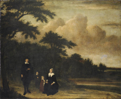 Family portrait in a landscape by Philip de Koninck