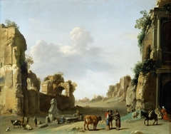 Fantasy View of the Campo Vaccino with a Donkey by Cornelius van Poelenburgh